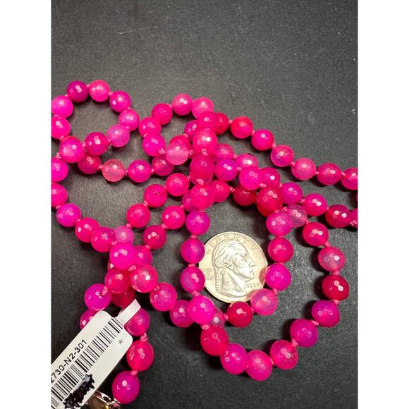 NEW fuchsia pink agate 36 inch knotted bead necklace with sterling silver clasp - Picture 6 of 13